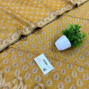 Mustard Surahi Buti Cotton Silk Banarasi Suit