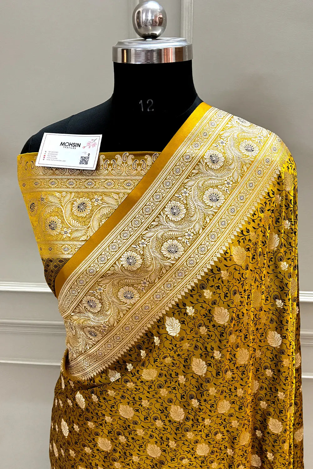 Mustard Yellow Chunni Munni Buti Katan Silk Banarasi Saree