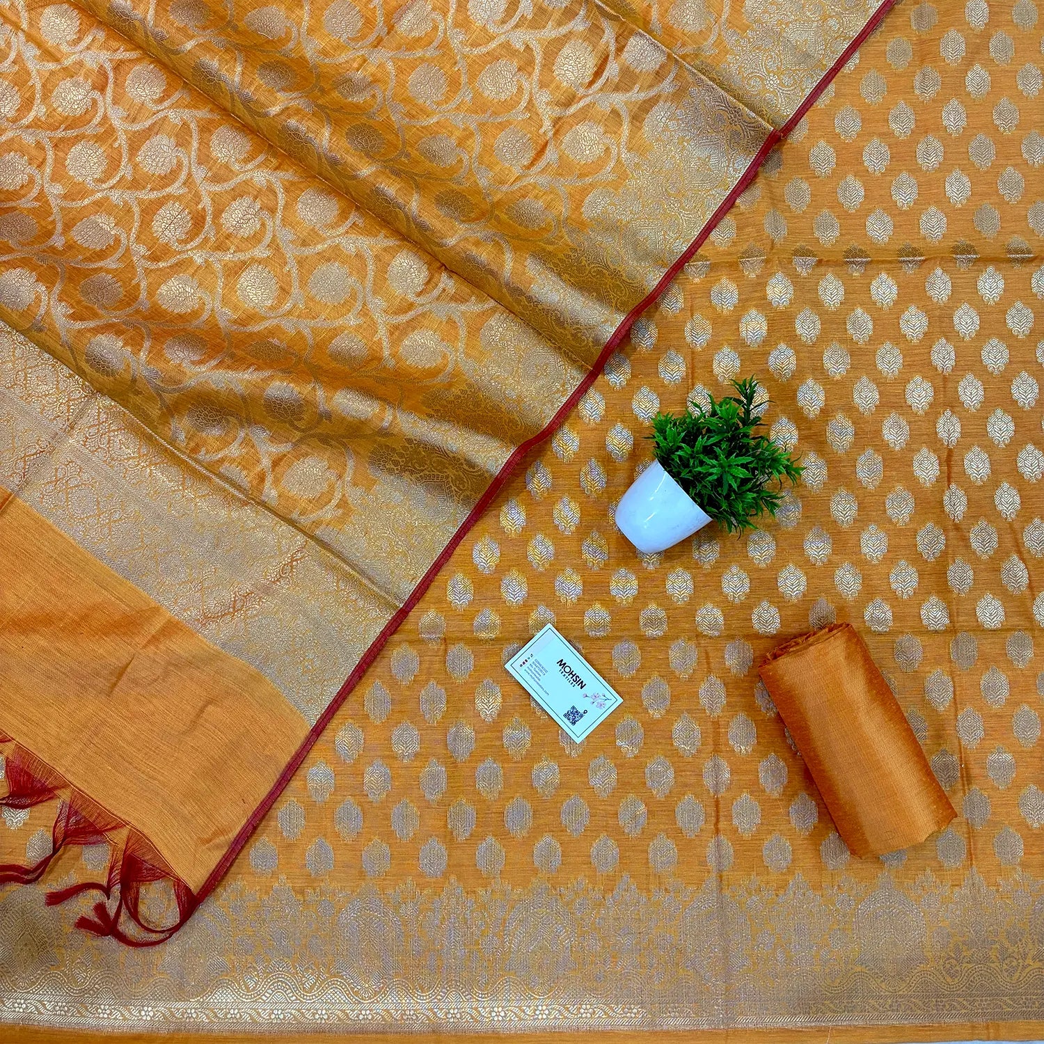 Mustard Persian Buti Banarasi Silk Suit