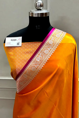 Orange Zari Border Katan Silk Banarasi Saree