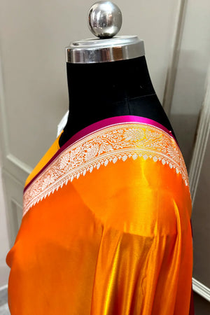 Orange Zari Border Katan Silk Banarasi Saree