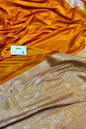 Orange Zari Border Katan Silk Banarasi Saree