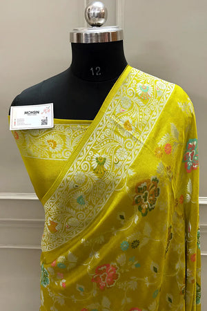 Mustard Zari Tussar Georgette Silk Banarasi Saree