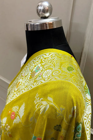 Mustard Zari Tussar Georgette Silk Banarasi Saree