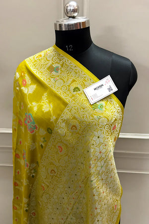 Mustard Zari Tussar Georgette Silk Banarasi Saree