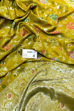 Mustard Zari Tussar Georgette Silk Banarasi Saree