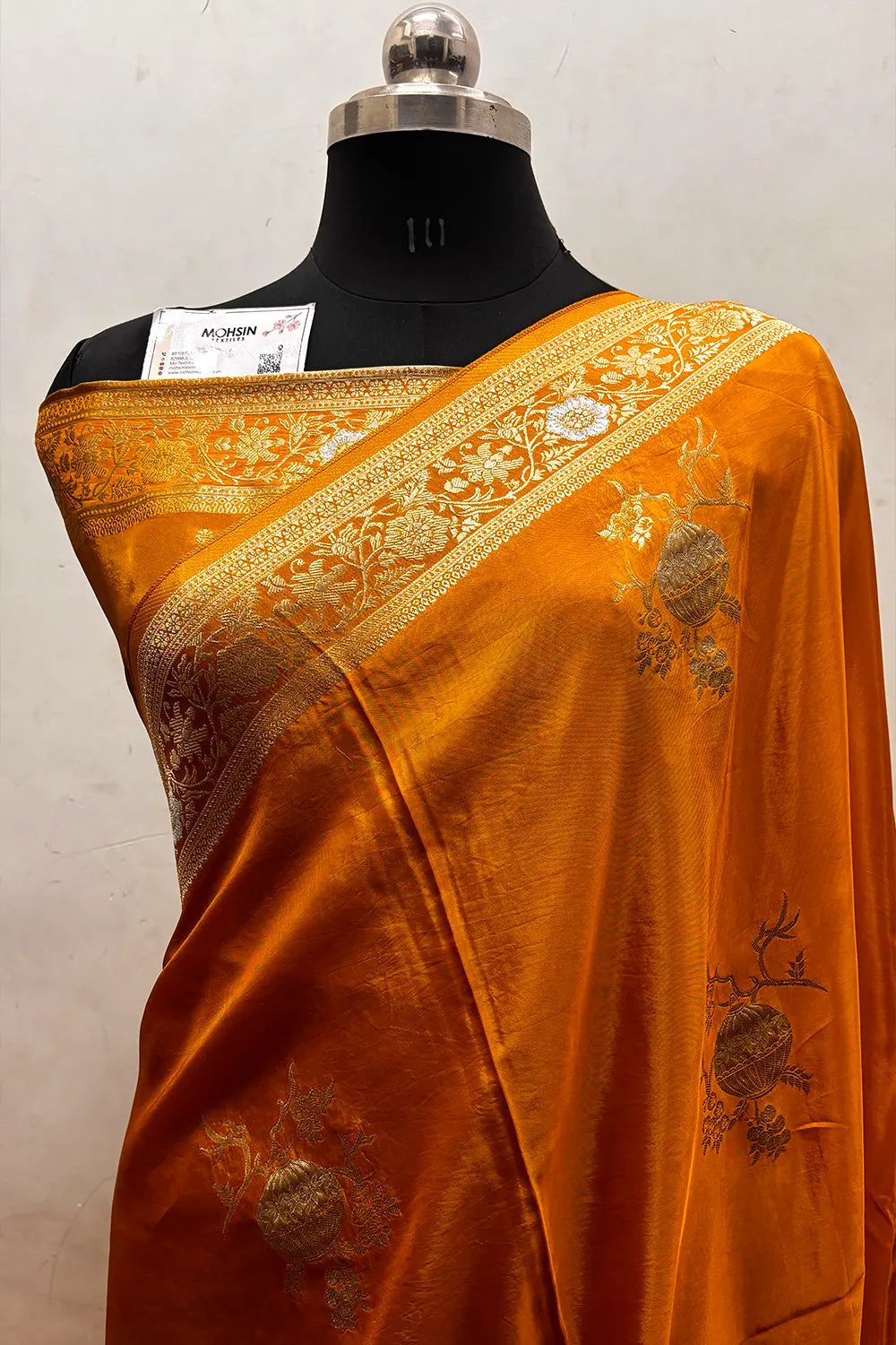Mustard Zari Viscose Georgette Silk Banarasi Saree