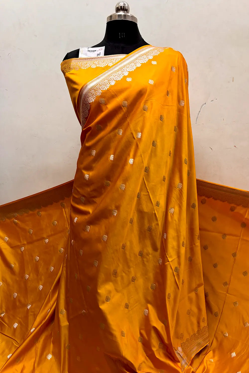 Mustard Zari Katan Mashru Silk Banarasi Saree