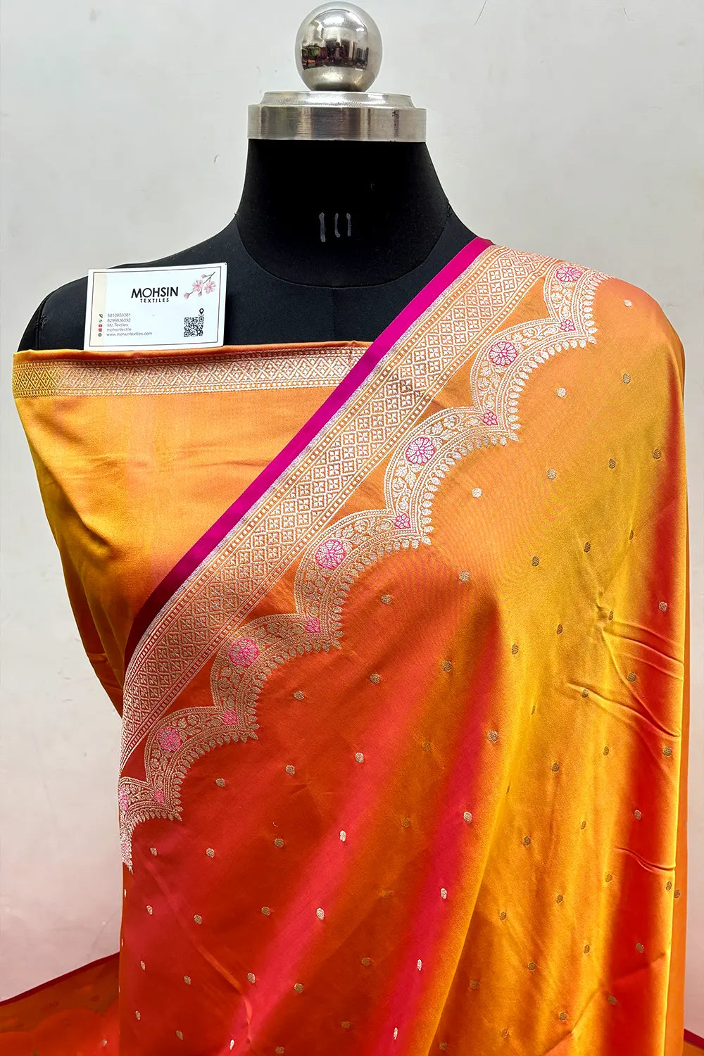 Mustard Zari Katan Mashru Silk Banarasi Saree