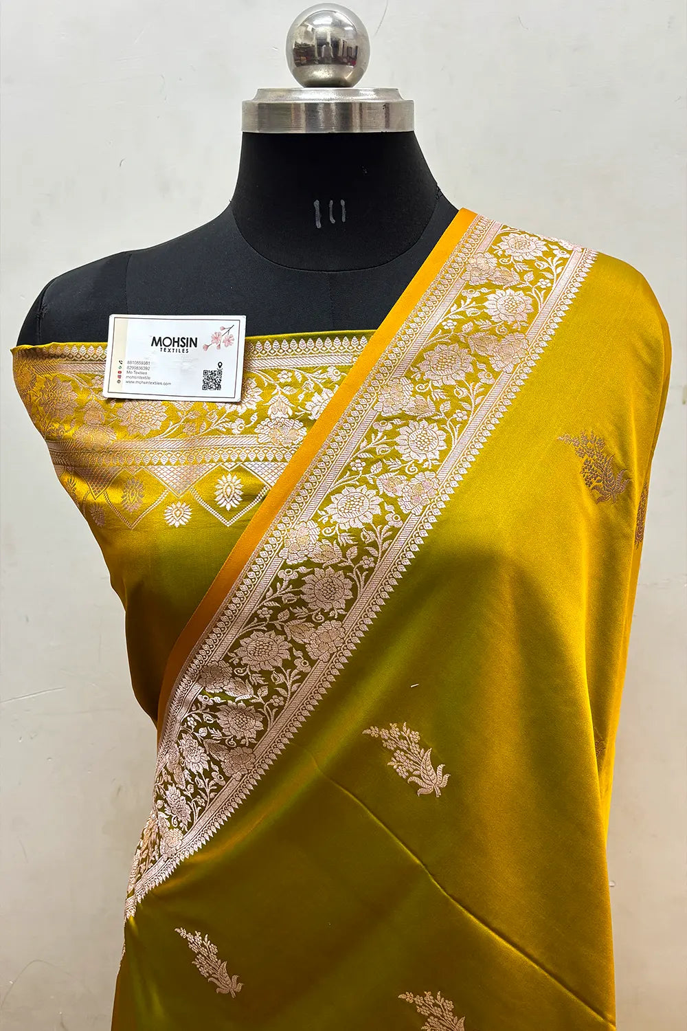 Mustard Zari Katan Mashru Silk Banarasi Saree