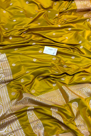 Mustard Zari Katan Silk Banarasi Saree