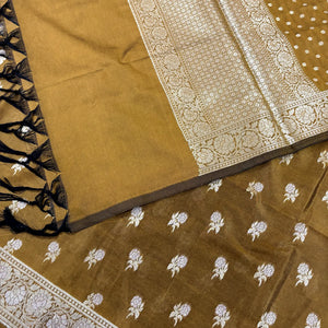 Mustard Zari Katan Silk Banarasi Suit