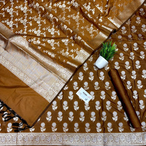 Mustard Zari Katan Silk Banarasi Suit