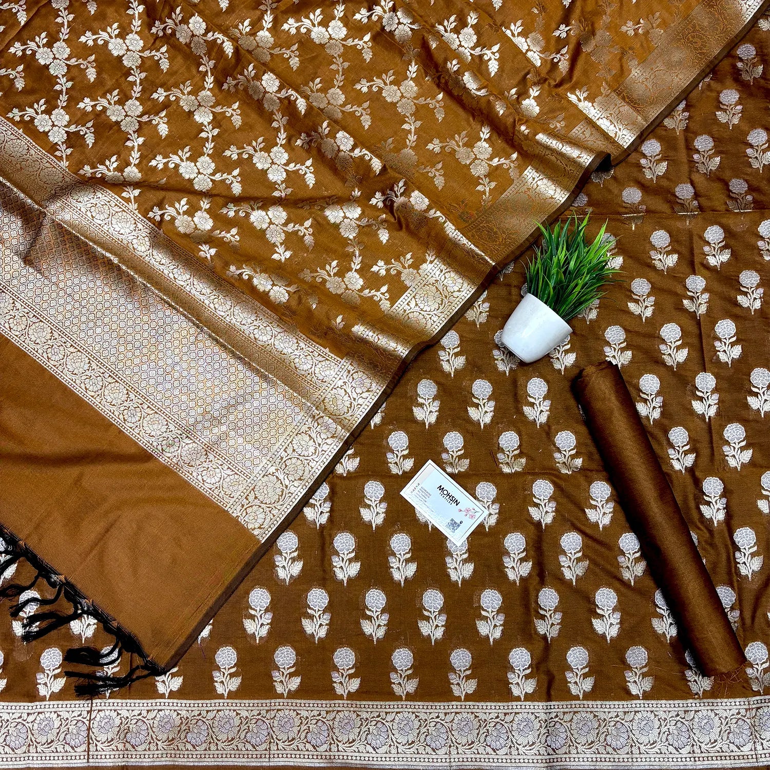 Mustard Zari Katan Silk Banarasi Suit