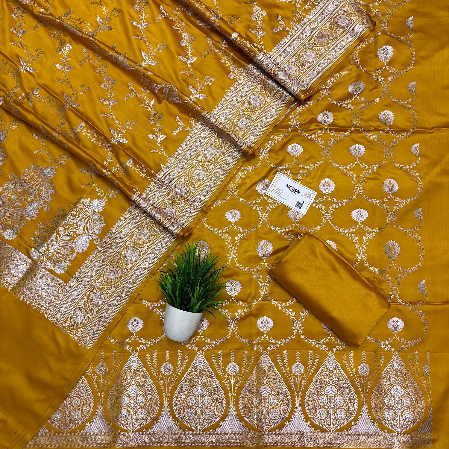 Mustard Zari Katan Silk Banarasi Suit