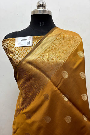 Mustard Zari Semi Katan Silk Banarasi Saree