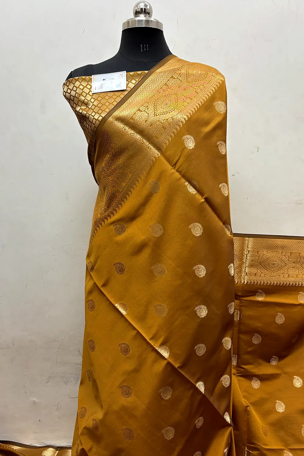 Mustard Zari Semi Katan Silk Banarasi Saree