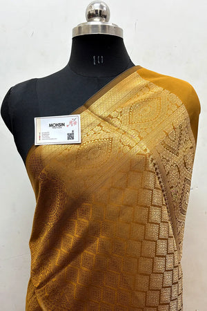 Mustard Zari Semi Katan Silk Banarasi Saree