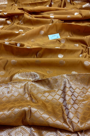 Mustard Zari Semi Katan Silk Banarasi Saree