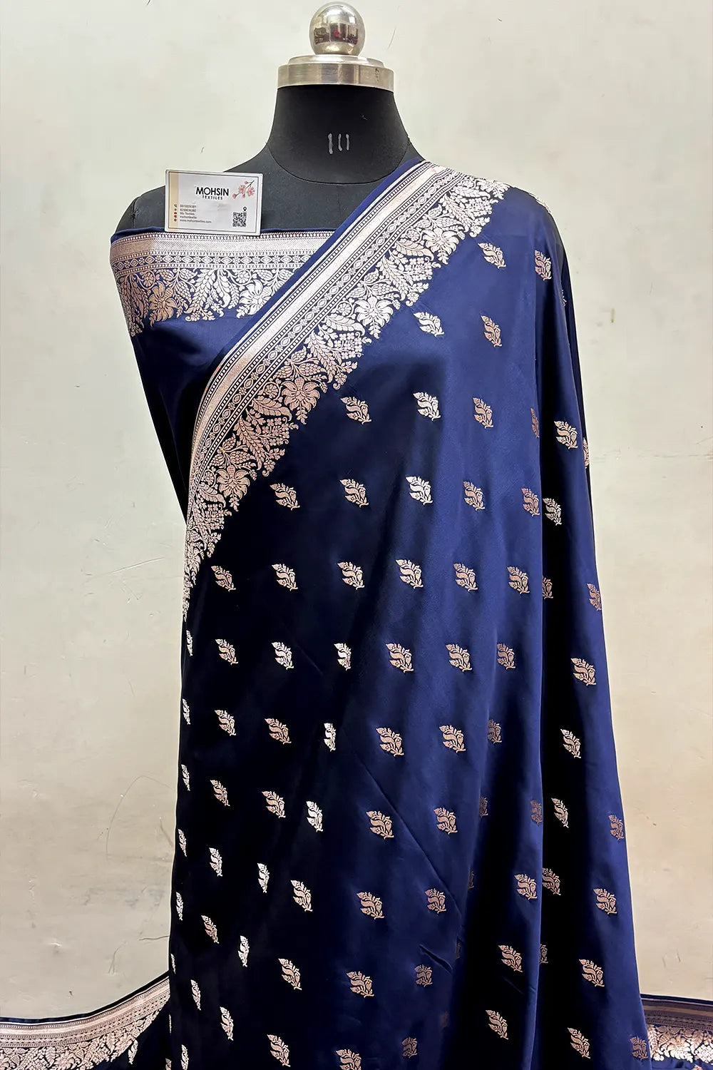 Navy Blue Aatari Buti Katan Silk Banarasi Saree