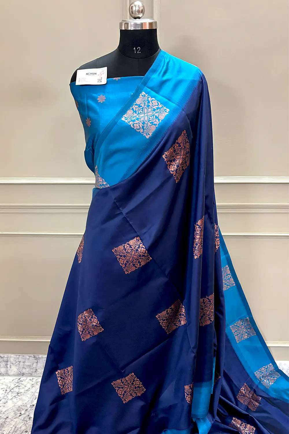 Navy Blue and Firozi Zari Silk Banarasi Saree