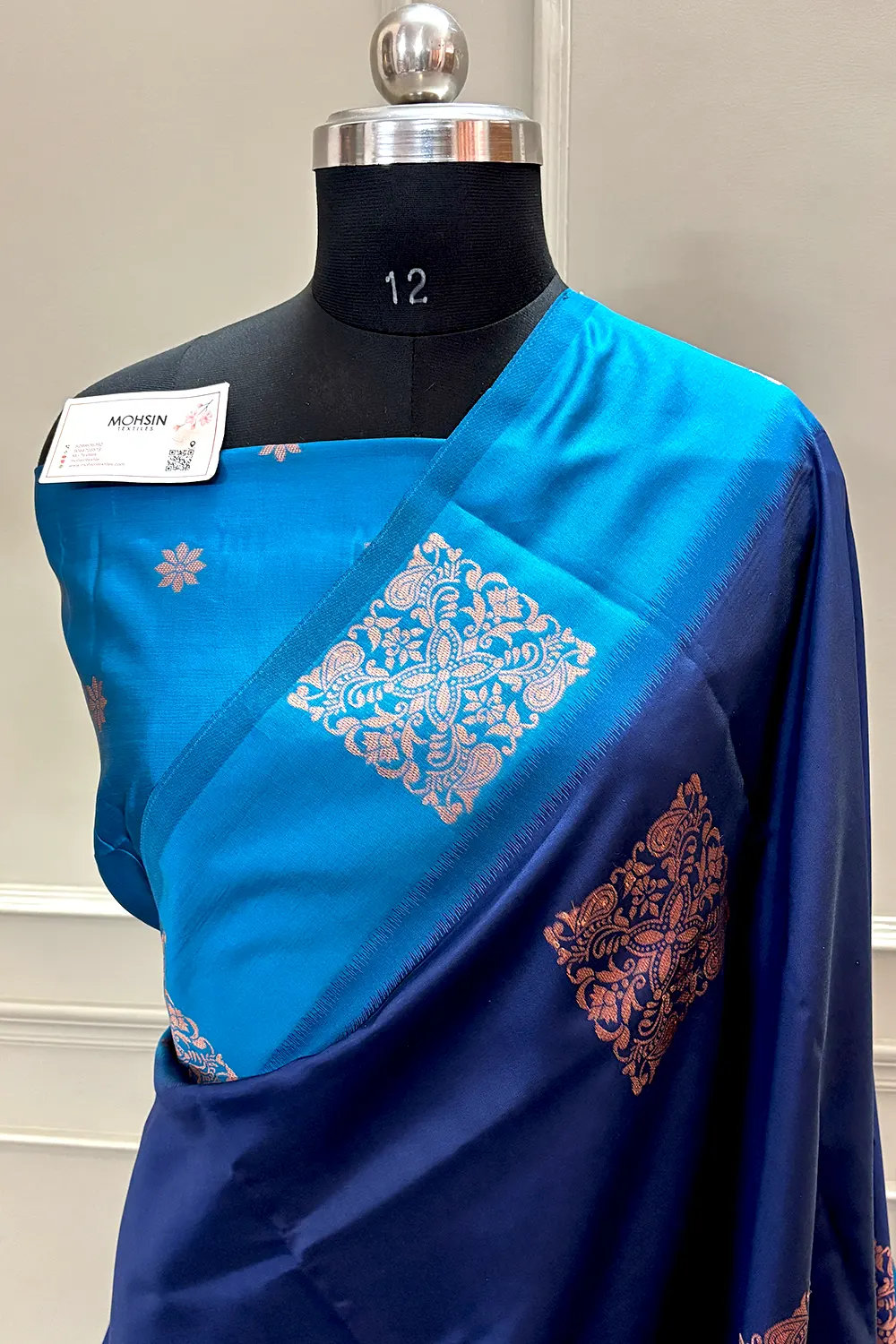 Navy Blue and Firozi Zari Silk Banarasi Saree