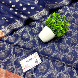 Navy Blue and Gold Zari Border Cotton Silk Banarasi Suit
