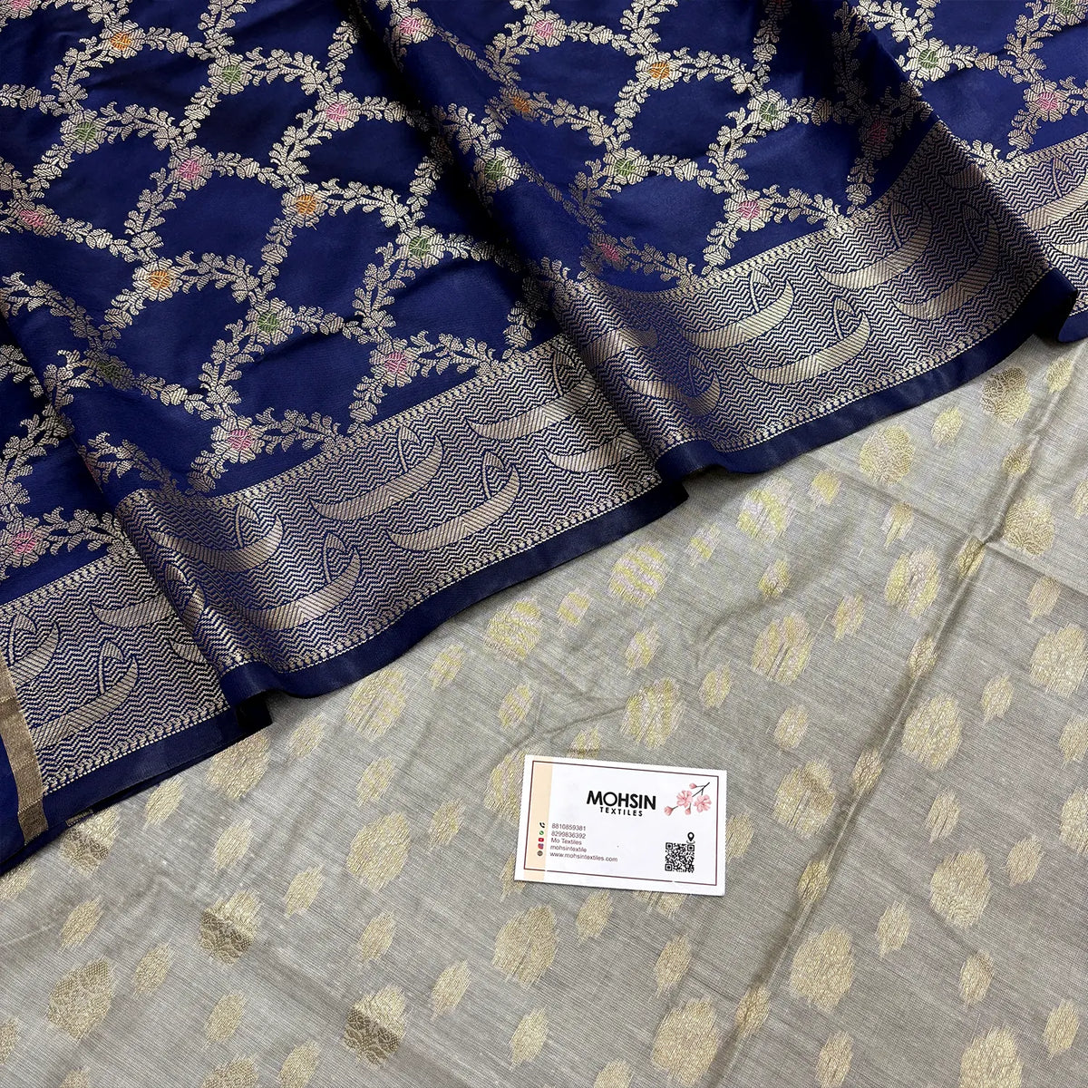 Navy Blue and Grey Nai Basti Banarasi Silk Suit