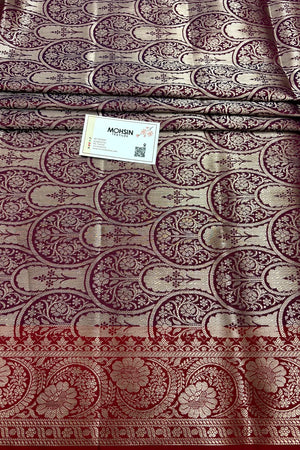 Navy Blue and Wine Zari Semi Katan Silk Banarasi Saree
