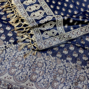 Navy Blue Angoori Buti Cotton Silk Banarasi Suit
