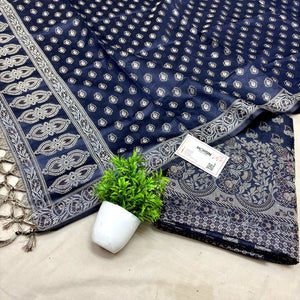 Navy Blue Angoori Buti Cotton Silk Banarasi Suit