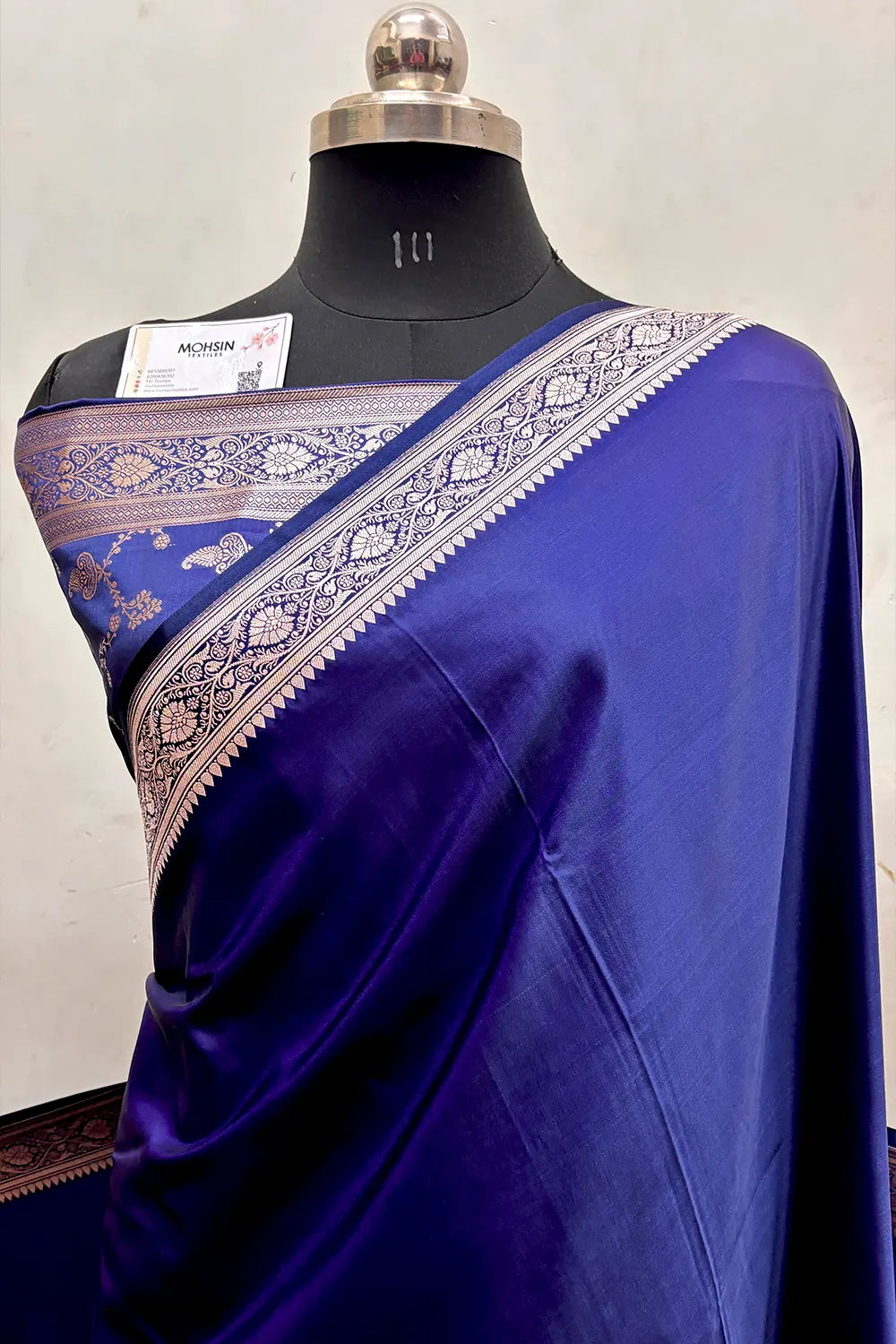 Navy Blue Auda Zari Border Katan Silk Banarasi Saree