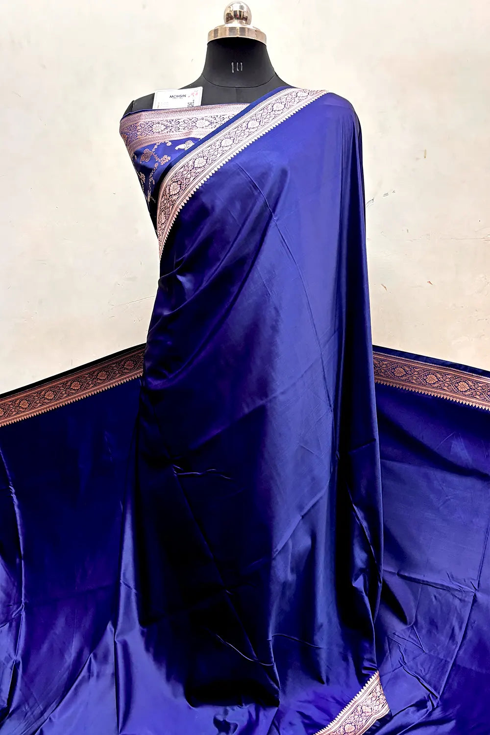 Navy Blue Auda Zari Border Katan Silk Banarasi Saree