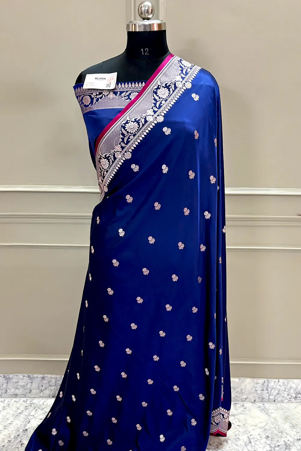 Navy Blue Babri Buti Katan Silk Banarasi Saree