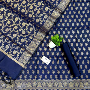 Navy Blue Chirag Buti Satin Silk Banarasi Suit