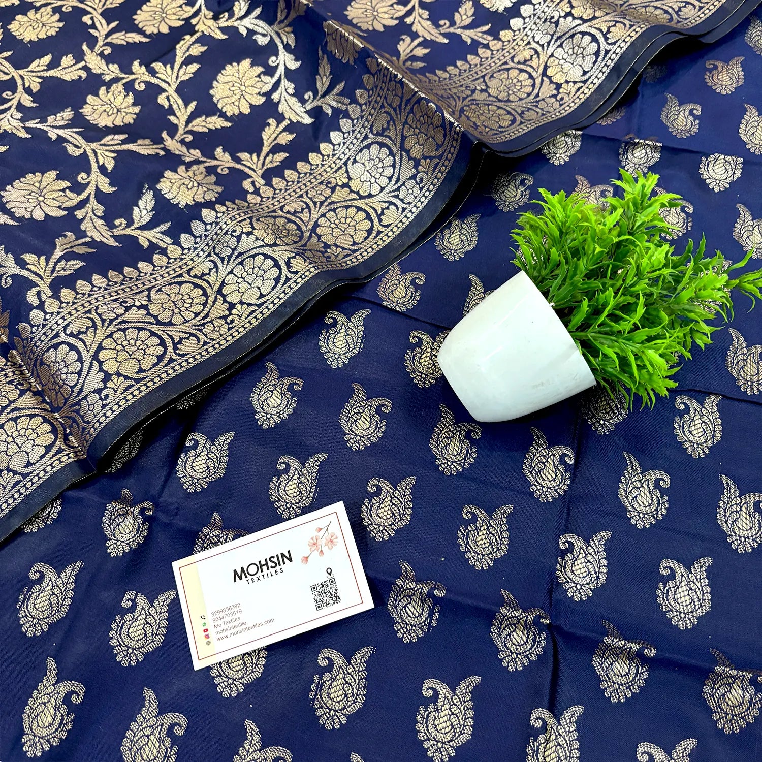 Navy Blue Chirag Buti Satin Silk Banarasi Suit