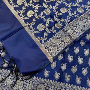 Navy Blue Chirag Buti Satin Silk Banarasi Suit