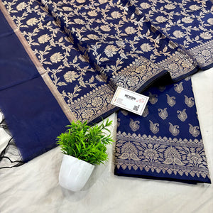 Navy Blue Chirag Buti Satin Silk Banarasi Suit