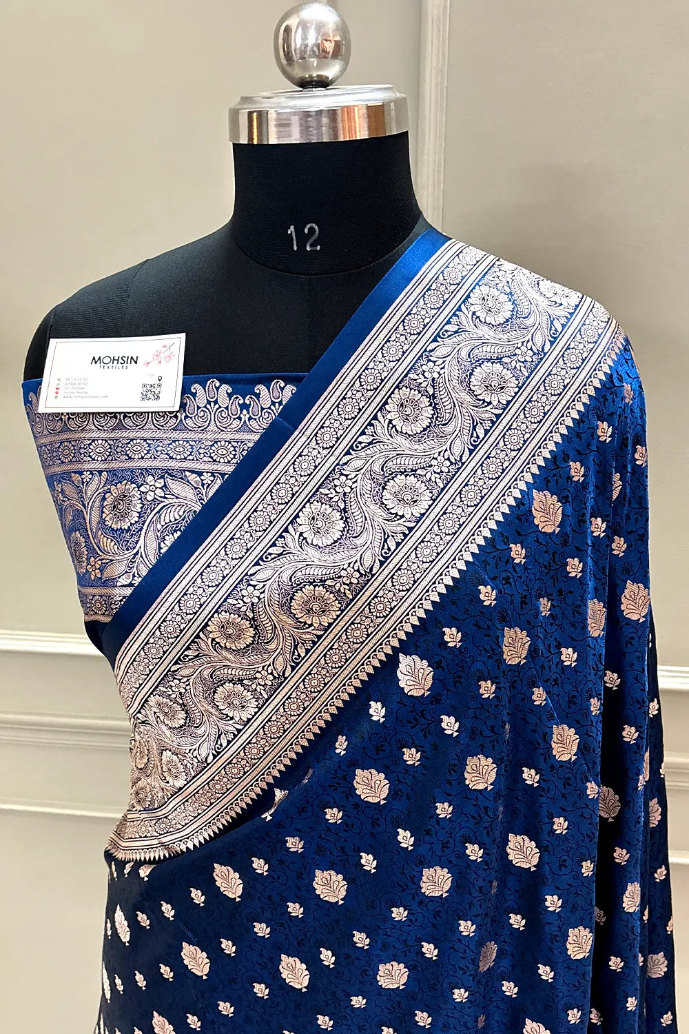Navy Blue Chunni Munni Buti Katan Silk Banarasi Saree