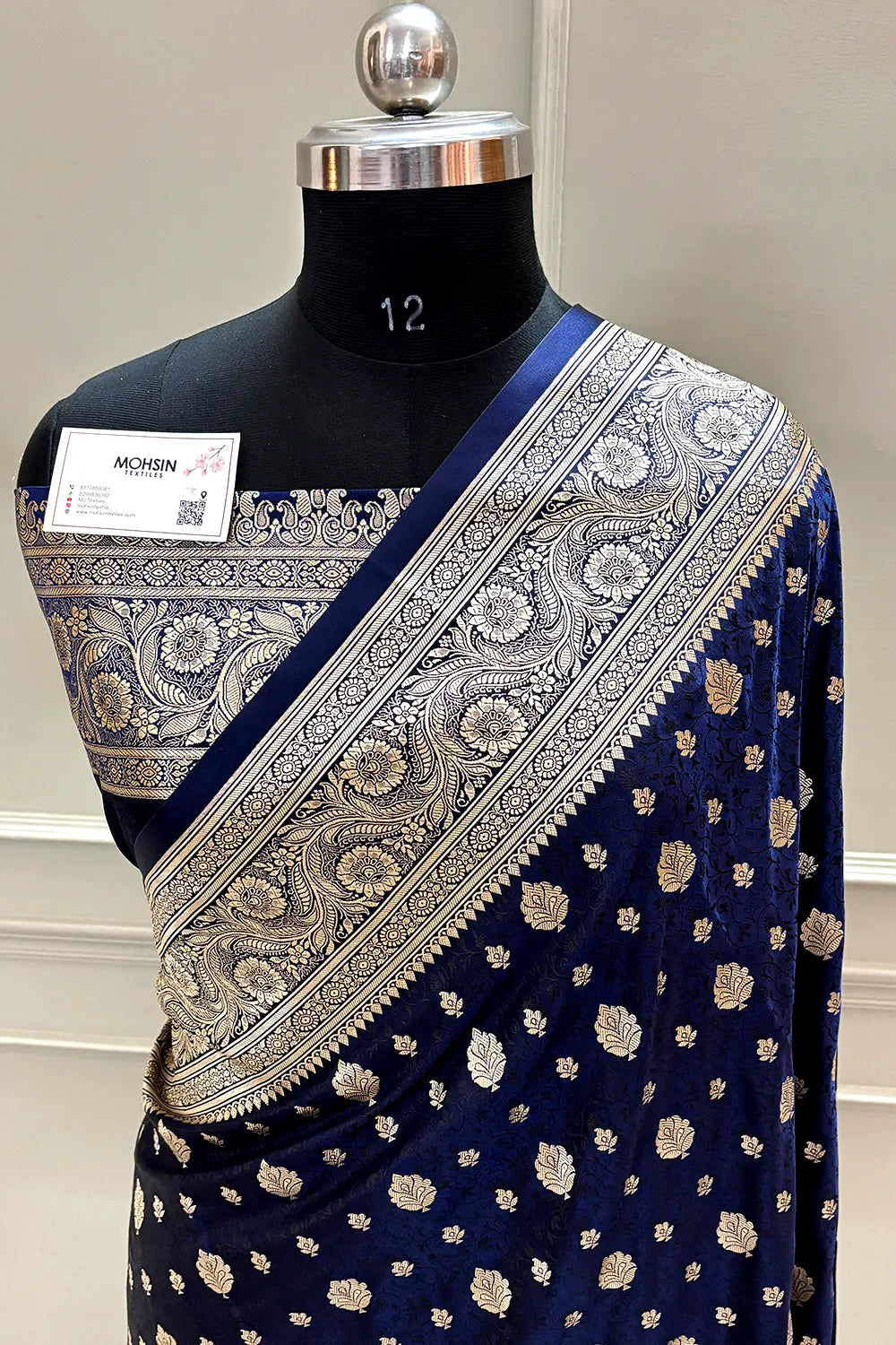 Navy Blue Chunni Munni Buti Katan Silk Banarasi Saree