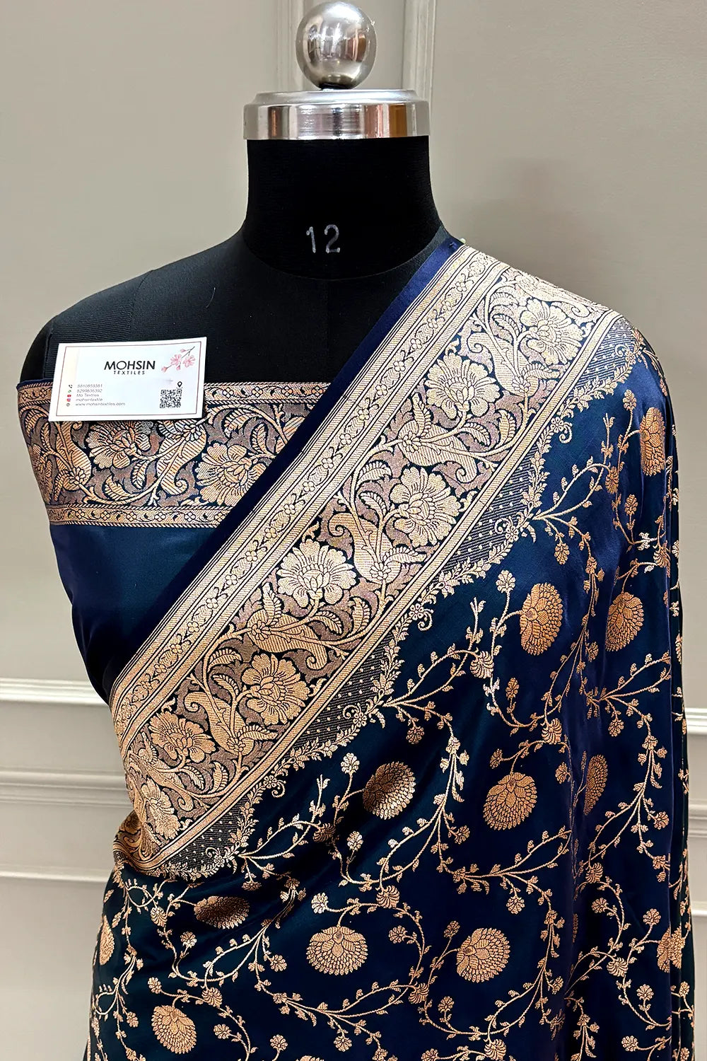 Navy Blue Churmuri Jaal Katan Silk Banarasi Saree