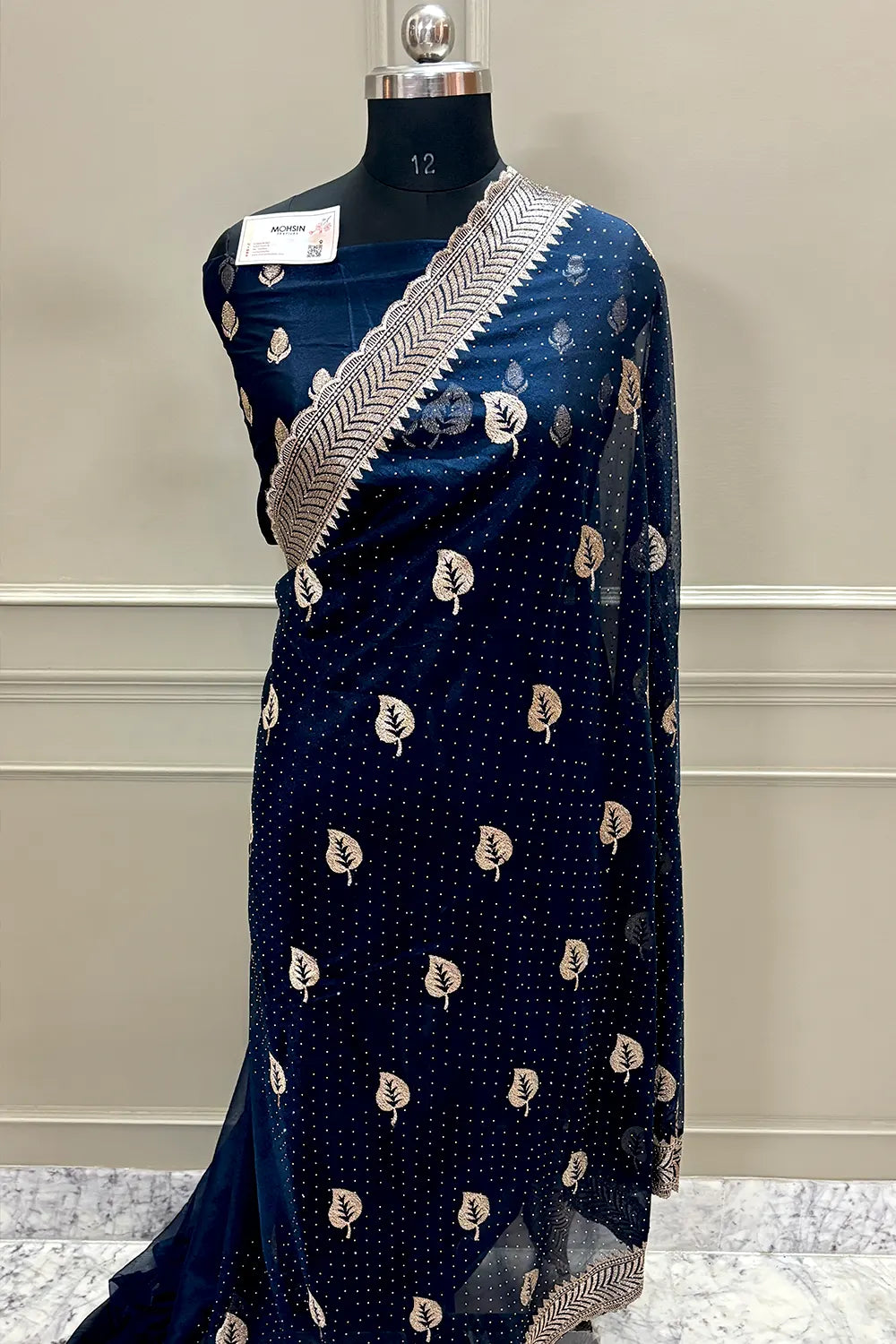 Navy Blue Embordiery Siroski Work Silk Saree