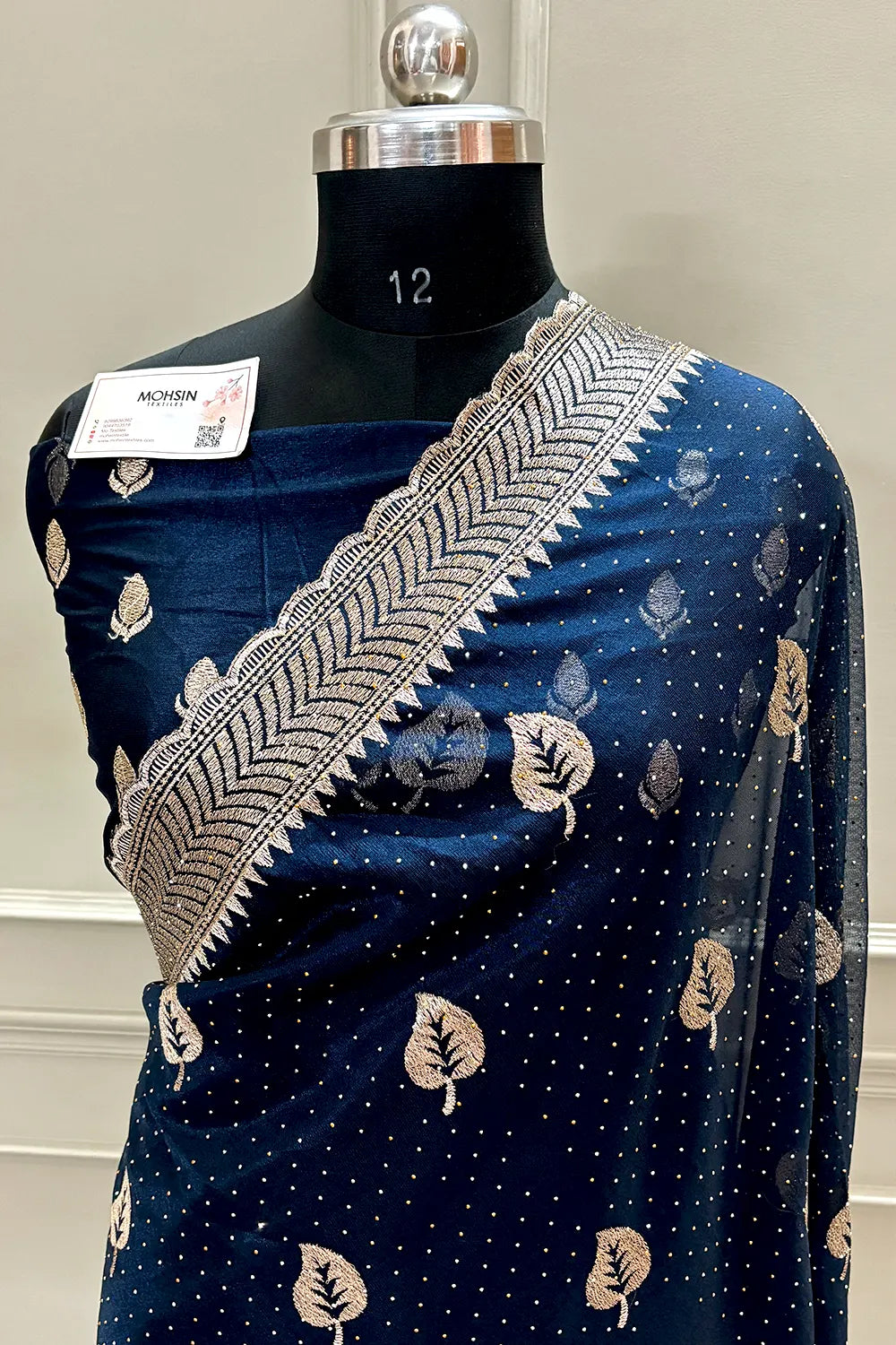Navy Blue Embordiery Siroski Work Silk Saree