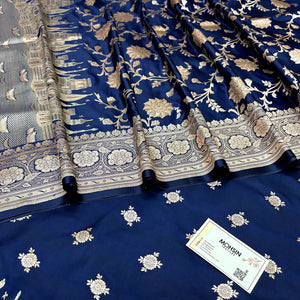 Navy Blue Ganga Ghat Katan Silk Banarasi Suit