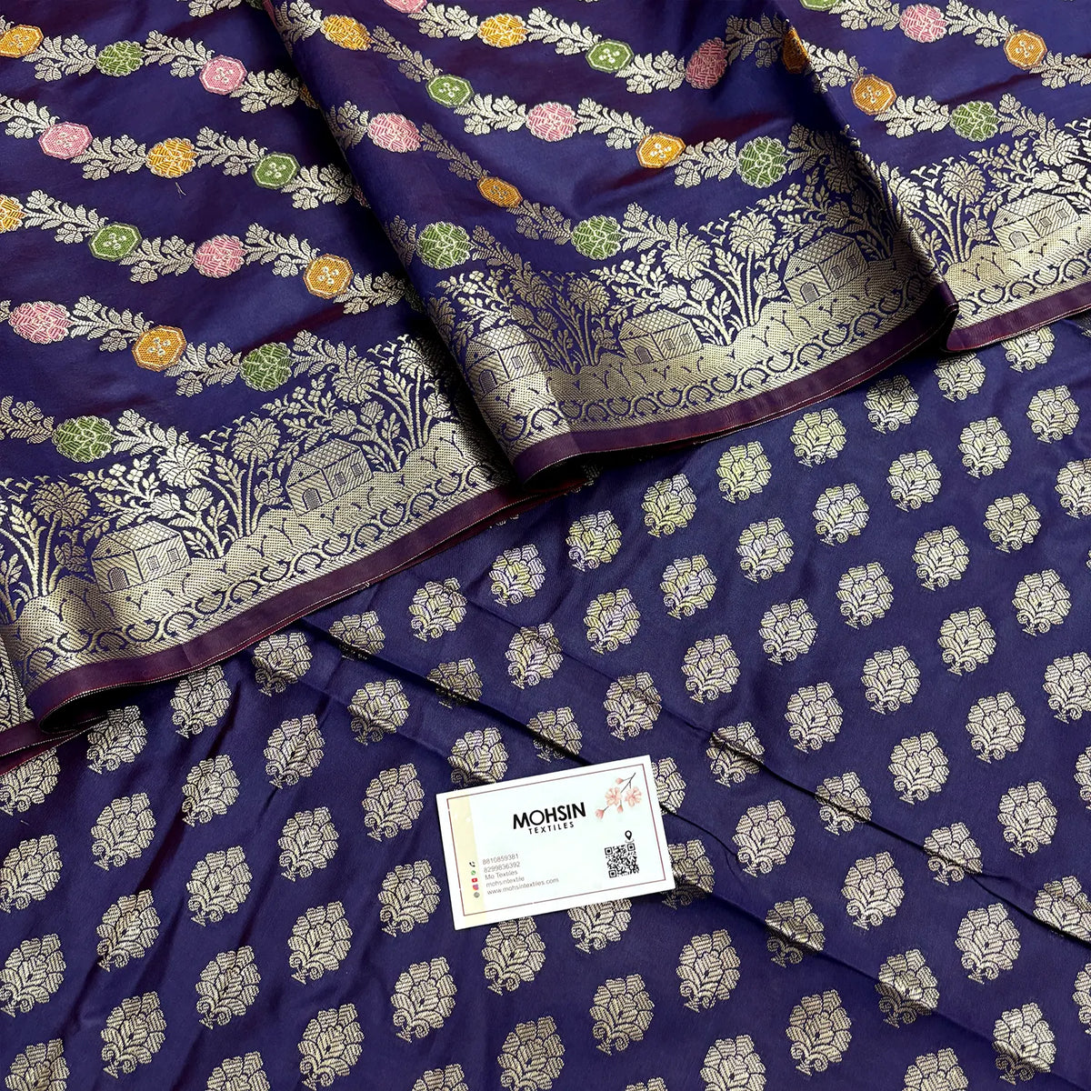 Navy Blue Golden Zari Banarasi Silk Suit