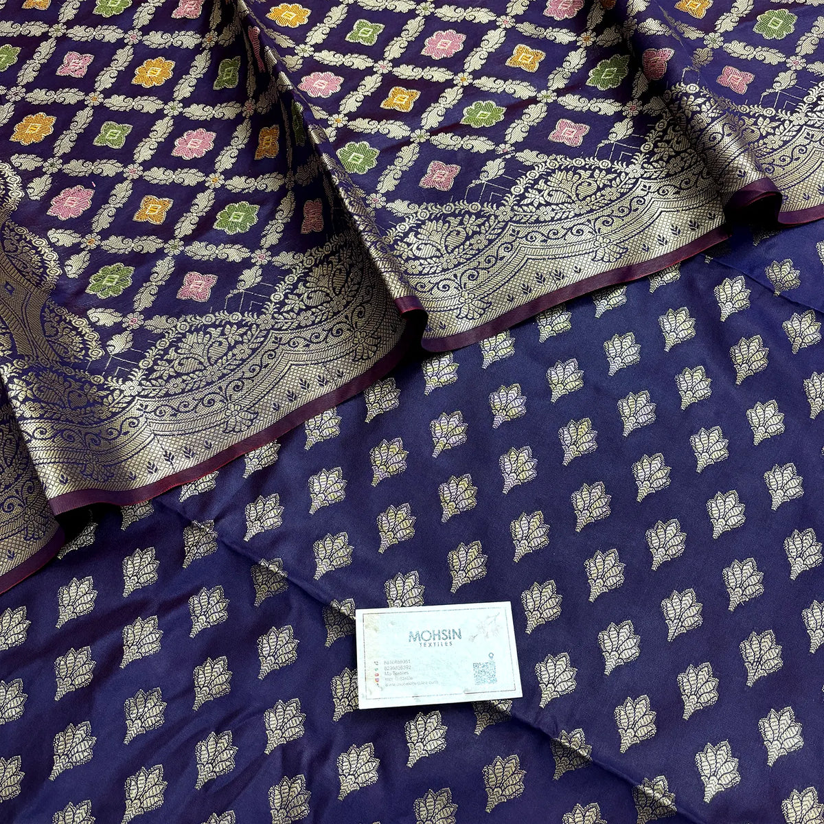Navy Blue Golden Zari Banarasi Silk Suit