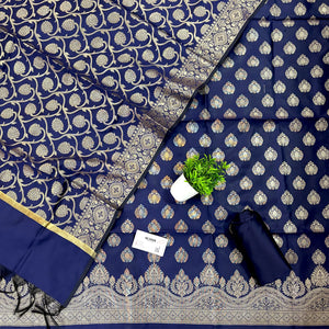 Navy Blue Golden Zari Satin Silk Banarasi Suit
