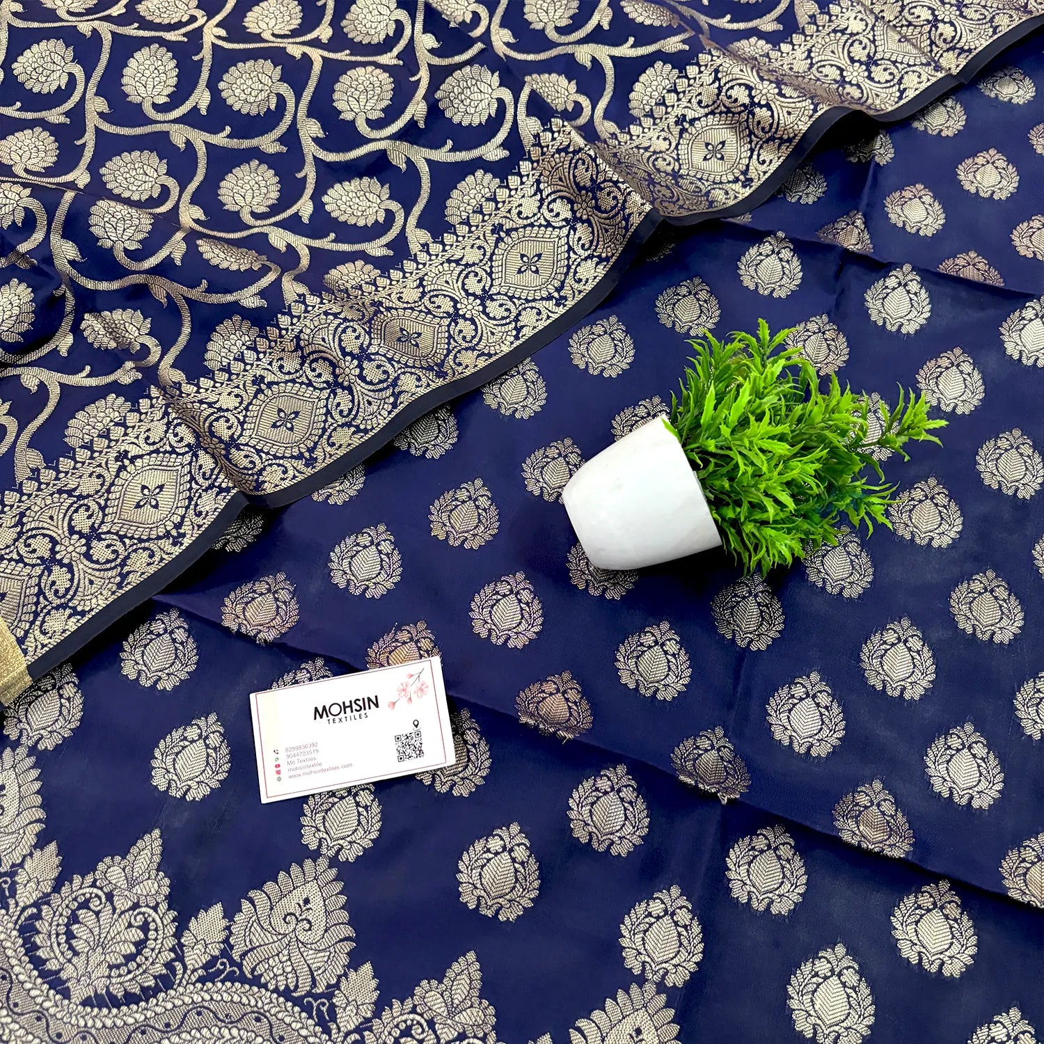 Navy Blue Golden Zari Satin Silk Banarasi Suit