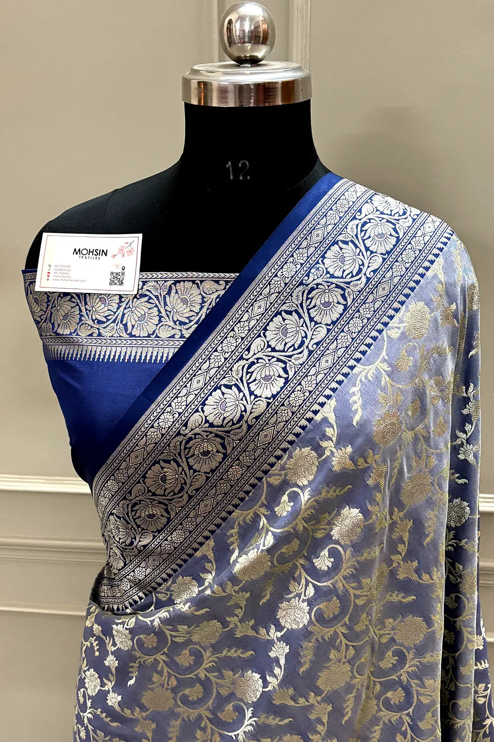 Navy Blue Gulabi Jaal Katan Silk Banarasi Saree