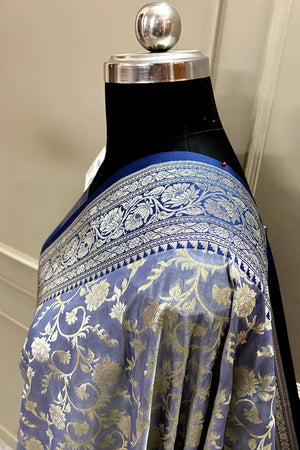 Navy Blue Gulabi Jaal Katan Silk Banarasi Saree